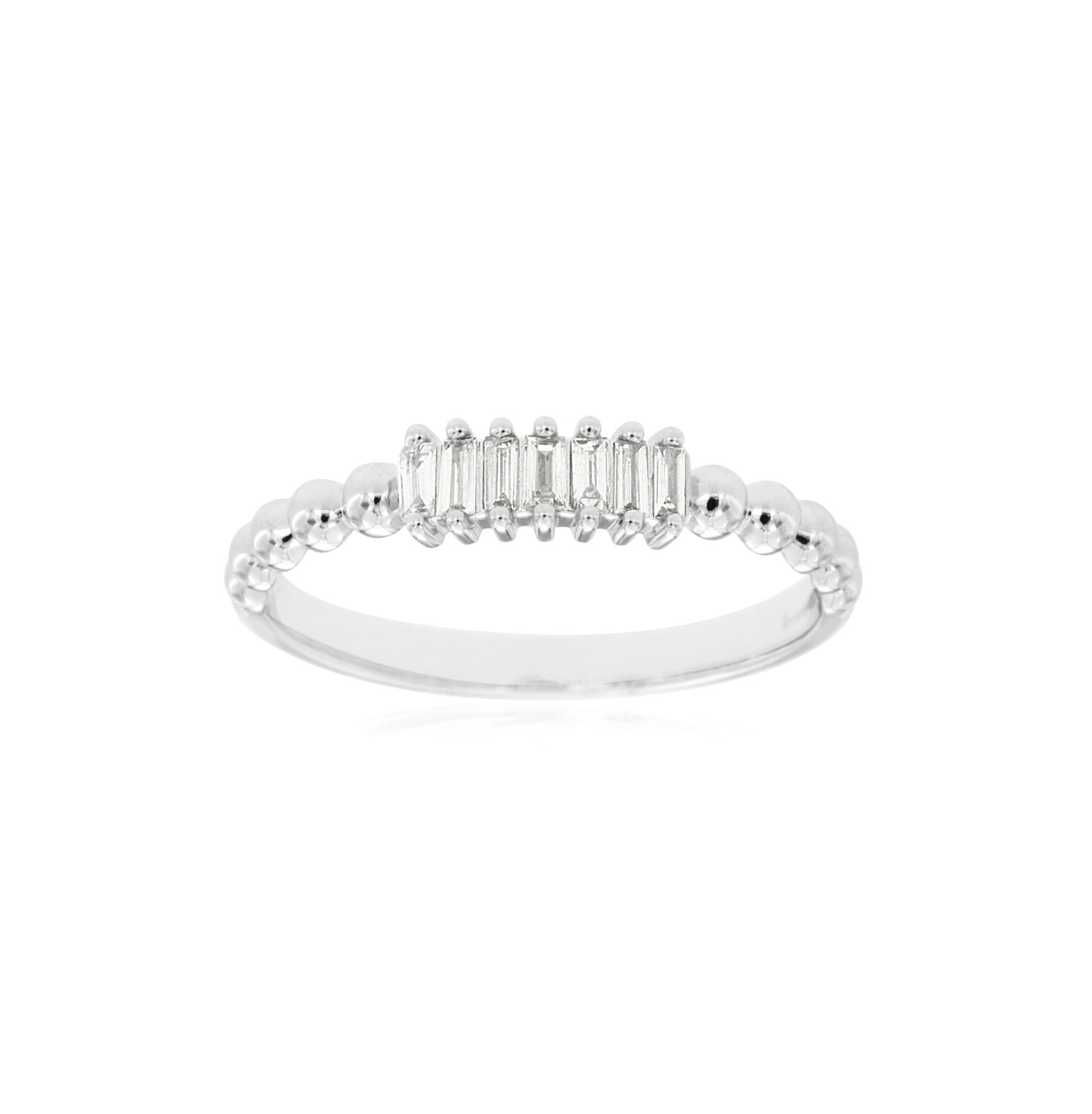 Sabel Collection White Gold Beaded and Baguette Diamond Ring
